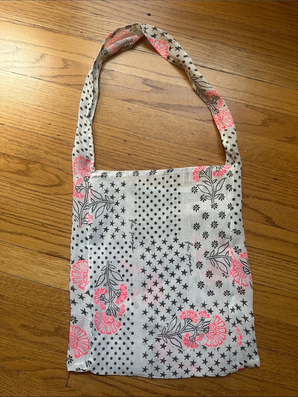 Free People Floral Canvas Shoulder Bag in White and Pink